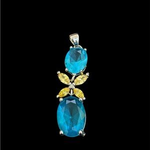 Elegant Blue and Yellow Gemstone CZ Pendant